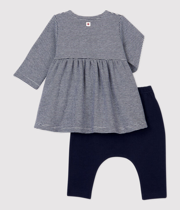 Baby-Kleid mit Leggings aus Bio-Baumwolle f&uuml;r M&auml;dchen blau/weiss